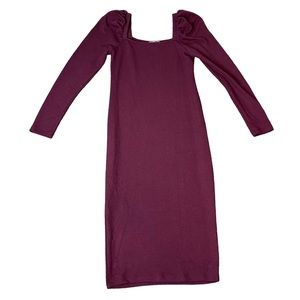 Socialite Maroon Puff Shoulder Long Sleeve Ribbed Sweater Dress Size M